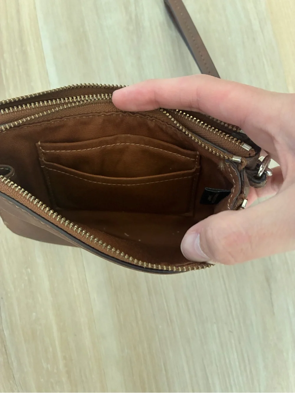 Coach Brown Leather Wristlet Clutch with Gold Logo